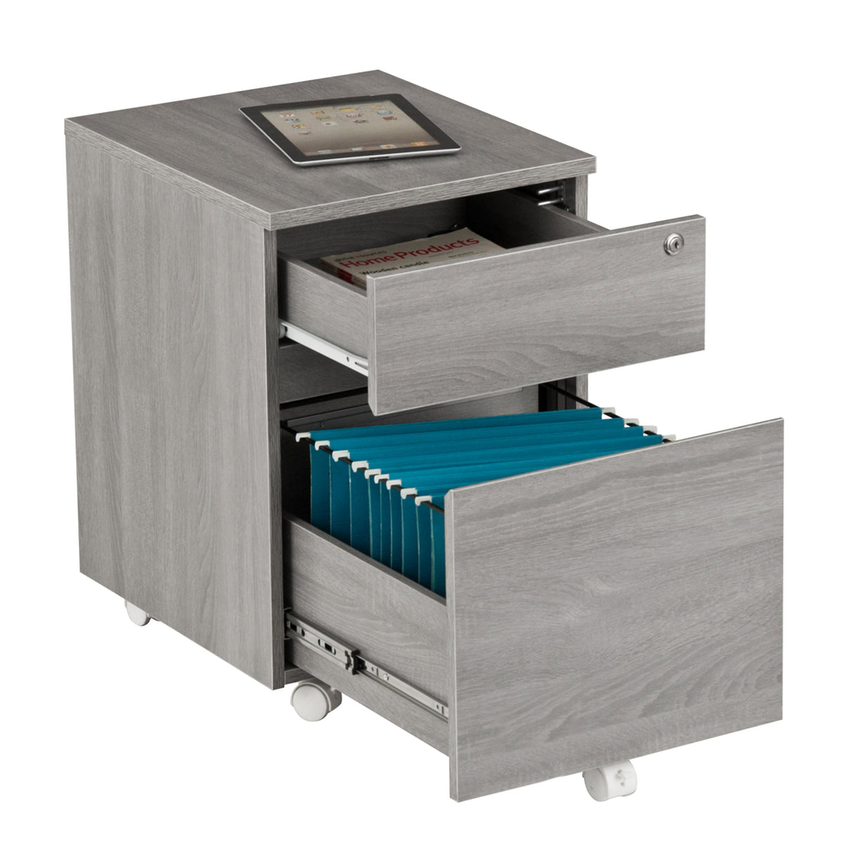 Techni Mobili Rolling Two Drawer Vertical Filing Cabinet with Lock and Storage, photo 2 of 10