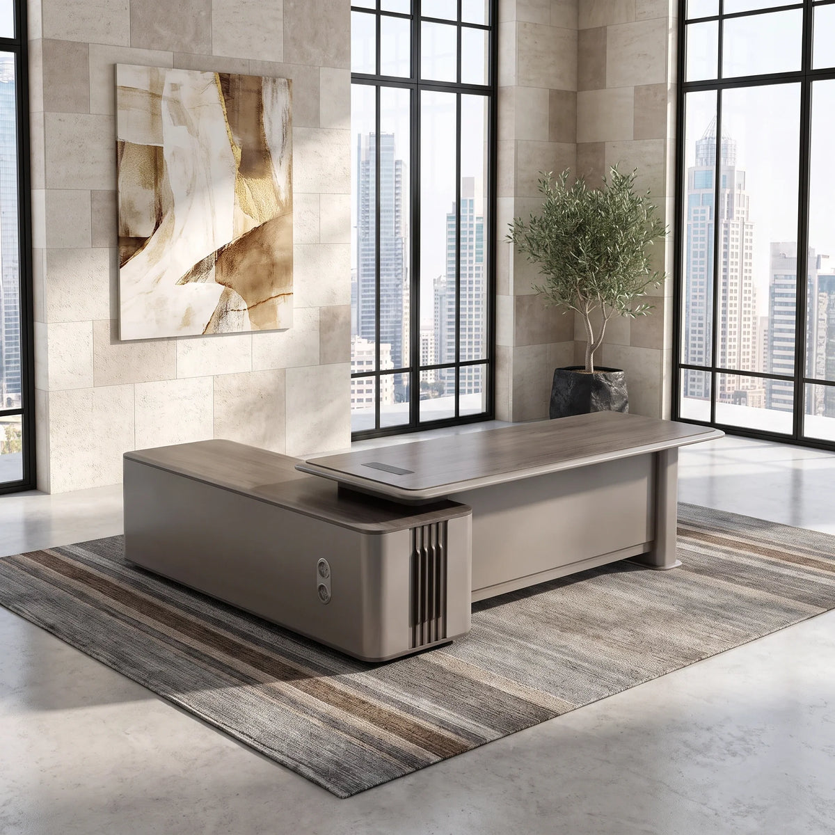 Teller · Modern L-Shaped Executive Desk, installed in a room