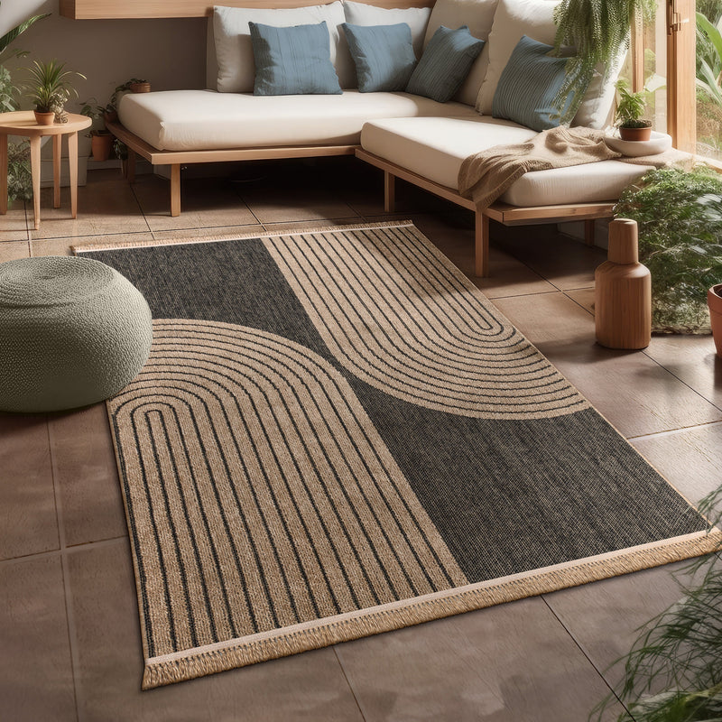 In- & Outdoor Rug Cologne with Modern Lines Design in Beige Black