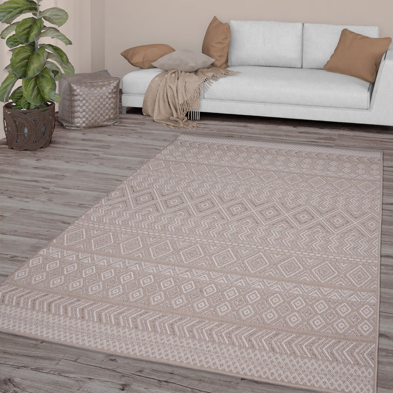 Outdoor Rug Vermont Stain-Resistant with Boho Pattern in Beige