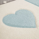 Kids Rug Checked Dots Hearts & Crowns in Pastel Blue Grey