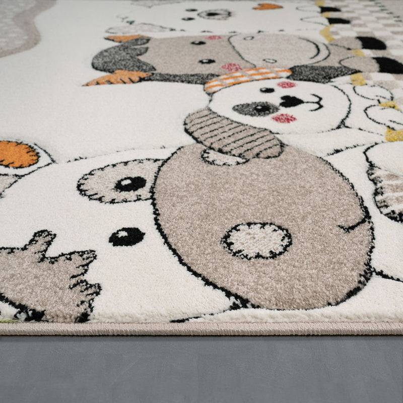 Kids Rug with Charming Farm Animals Patchwork in Beige Cream