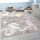 Kids Rug Nino Space with pastel colored Planets and Stars in Grey