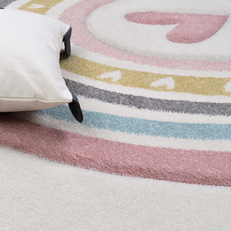 Kids Rug Cosmo with Rainbow & Hearts in Cream