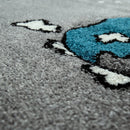 Space Rug for Kids with Astronauts & Rockets in Grey