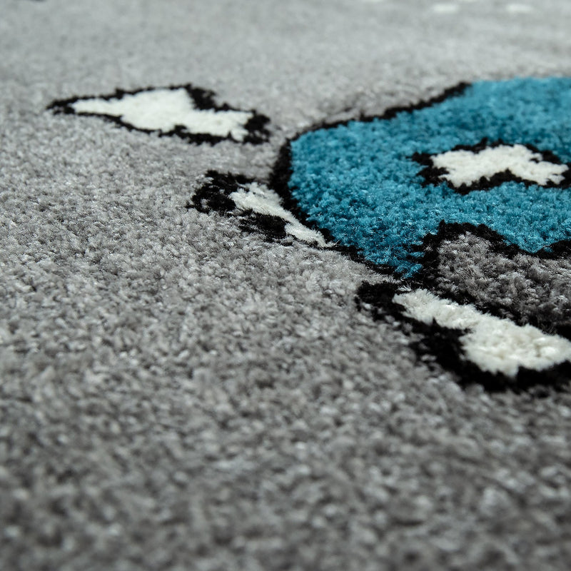 Space Rug for Kids with Astronauts & Rockets in Grey