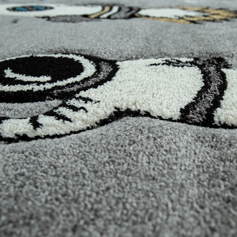 Space Rug for Kids with Astronauts & Rockets in Grey