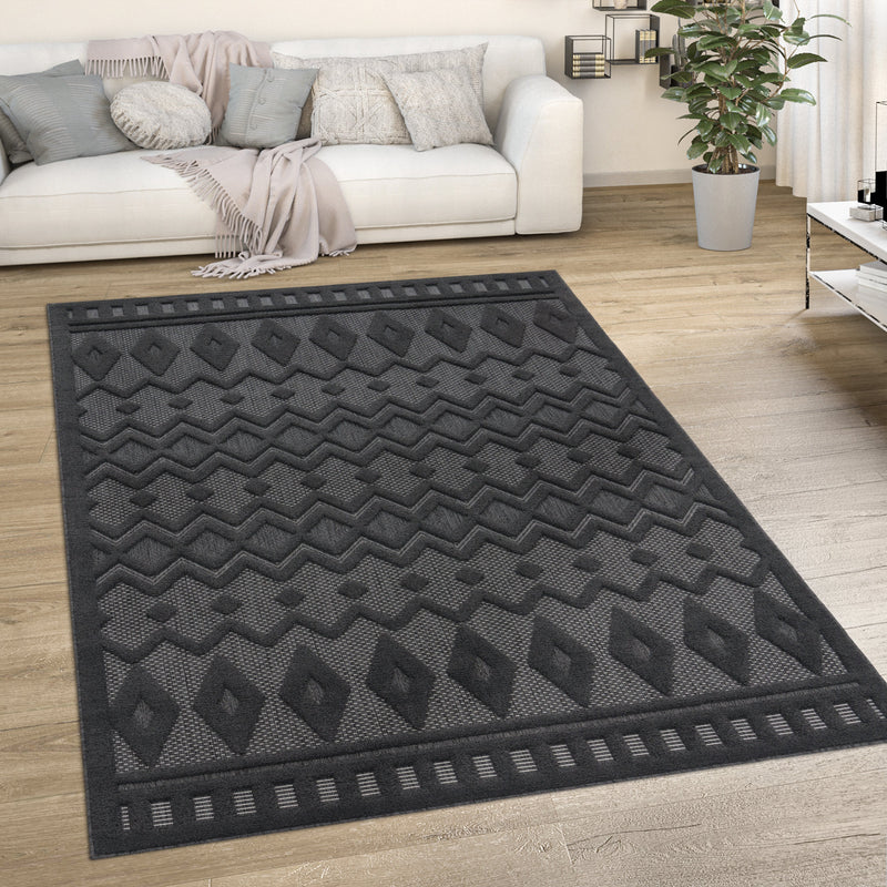 Indoor Outdoor Rug Livorno Geometric Trellis Pattern In Anthracite