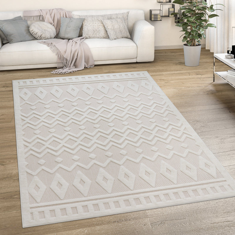 Indoor Outdoor Rug Livorno Geometric Trellis Pattern In Cream