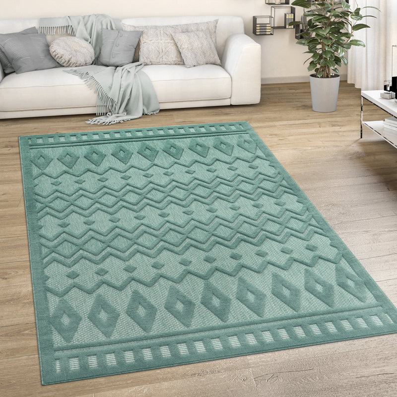 Indoor Outdoor Rug Livorno Geometric Trellis Pattern In Turquoise