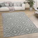Indoor Outdoor Rug Livorno Trellis High-Low Pattern In Grey