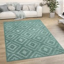 Indoor Outdoor Rug Livorno Trellis High-Low Pattern In Turquoise
