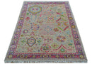 Terra Custom Made Traditional Tribal Design Beige And Pink Hand Knotted Wool Rug