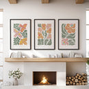 Abstract Botanical Set of 3 Prints. Retro Flower Gallery Art by Wall Art Set