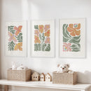 Abstract Botanical Set of 3 Prints. Retro Flower Gallery Art by Wall Art Set