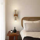 GobekUsa LED Wall Light Fixture Travertine Stone Wood Canopy Bedside Lamp