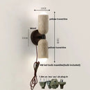 GobekUsa LED Wall Light Fixture Travertine Stone Wood Canopy Bedside Lamp