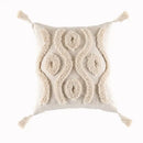 Textured beige tassels cushion cover living room geometric throw pillow by Decorbites