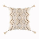 Textured beige tassels cushion cover living room geometric throw pillow by Decorbites