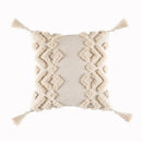 Textured beige tassels cushion cover living room geometric throw pillow by Decorbites