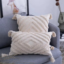 Textured beige tassels cushion cover living room geometric throw pillow by Decorbites