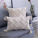 Textured beige tassels cushion cover living room geometric throw pillow by Decorbites