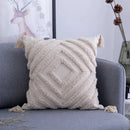 Textured beige tassels cushion cover living room geometric throw pillow by Decorbites