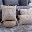 Textured beige tassels cushion cover living room geometric throw pillow by Decorbites