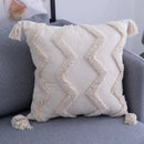 Textured beige tassels cushion cover living room geometric throw pillow by Decorbites