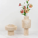 GobekUsa Beige Travertine Stone Vase for Living Room Hotel Dining Table