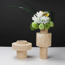 GobekUsa Beige Travertine Stone Vase for Living Room Hotel Dining Table