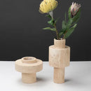 GobekUsa Beige Travertine Stone Vase for Living Room Hotel Dining Table