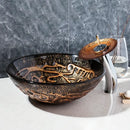 GobekUsa Brown Hand-Paint Glass Wash Basin Set with Gold Chrome Waterfall Faucet