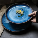 GobekUsa Ceramic Dinner Plate Set - Blue Klin Glazed Round Plates