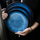 GobekUsa Ceramic Dinner Plate Set - Blue Klin Glazed Round Plates