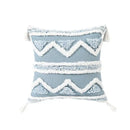 Textured blue & white geometric cushion cover with tassels living room by Decorbites