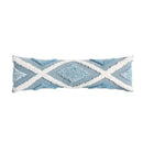 Textured blue & white geometric cushion cover with tassels living room by Decorbites