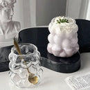 Textured clear glass drinking set with gold spoon for dining room by Decorbites