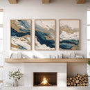 Gold & Blue Brush Strokes. Luxury 3 Piece Abstract Wall Art by Wall Art Set