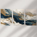 Gold & Blue Brush Strokes. Luxury 3 Piece Abstract Wall Art by Wall Art Set