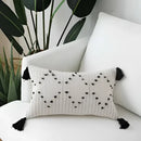 Textured cream & black geometric tassels cushion cover living room by Decorbites