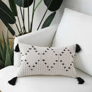 Textured cream & black geometric tassels cushion cover living room by Decorbites