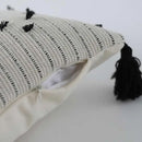 Textured cream & black geometric tassels cushion cover living room by Decorbites