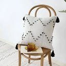 Textured cream & black geometric tassels cushion cover living room by Decorbites