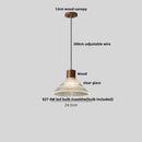 GobekUsa Clear Glass LED Pendant Light Fixture Wood Hanging Lamp