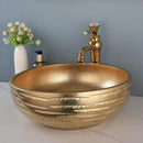 GobekUsa Golden Ceramic Bathroom Basin Set with Gold Faucet and Mixer Taps