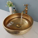 GobekUsa Golden Ceramic Bathroom Basin Set with Gold Faucet and Mixer Taps