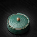 Textured green ceramic ashtray with lid living room smoking accessory by Decorbites