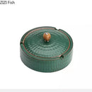 Textured green ceramic ashtray with lid living room smoking accessory by Decorbites