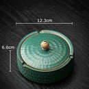 Textured green ceramic ashtray with lid living room smoking accessory by Decorbites